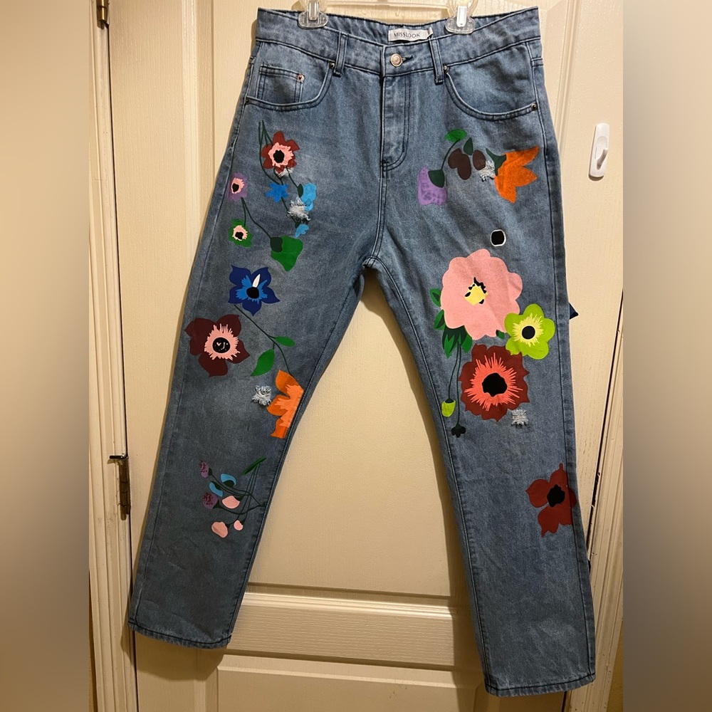 Used Misslook distressed jeans with flowers.